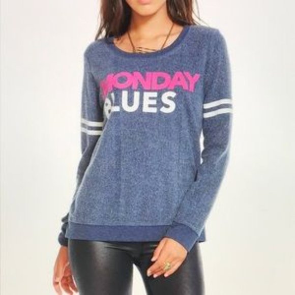 Chaser Monday Blues Fuzzy Crewneck Sweater Large - Picture 8 of 8
